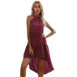 Summer Evening Dress Solid Color Halter Neck Slim Fit Waist Defined Perfect for Parties and Form