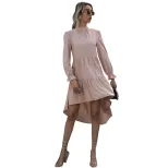 Plus Size Long Sleeve High Neck Dress in Solid Colors Khaki Green Red Black for Casual Wear Wholesale