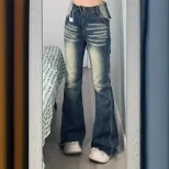 High Waisted Flared Jeans for Women Slim Fit Stretch Fabric Raw Hem Vintage Style Casual Wear Wh
