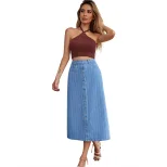 High Waisted Denim Skirt Flared A Line Casual Style Versatile Fit Perfect for Everyday Wear Whol