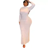 Elegant Backless Tie Back Bodycon Dress Long Sleeve Stand Collar Slim Fit Perfect for Parties an