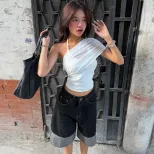 Womens Summer Top Stylish Color Block Design Sheer Mesh Insert Casual Wear Wholesale Available