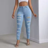 Skinny Ripped Jeans for Women Stylish Versatile Comfortable Fit Casual Wear Everyday Use Wholesa