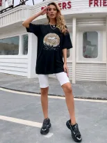 Fashionable Womens Short Sleeve T Shirt Round Neck Printed Design Casual Style Spring Summer Col