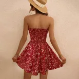 Floral Print Strapless Dress Slimming Waist Design Playful Style Summer Fashion Wholesale Availa
