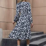Womens Autumn Dress V Neck Irregular Hem Floral Print Casual Wear for Fall Wholesale Available