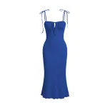 Bodycon Mermaid Maxi Dress Adjustable Drawstring Spaghetti Straps Elegant Fit Perfect for Vacati