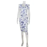 Floral Print Bodycon Dress Fresh and Sweet Design Slim Fit Adjustable Straps Spring Summer Occas