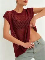 Lace Knit Sweater Vest Lightweight Sheer Round Neck Spring Summer Fall Fashion Wholesale Availab