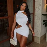 Womens Bodycon Mini Dress Solid Color Sexy Backless Ruched Design Adjustable Straps Casual Stree