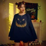 Halloween Printed Long Sleeve Sweatshirt Loose Fit Trendy Design Comfortable Fabric Womens Fashi