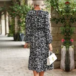 Womens Long Sleeve Black Floral Dress Elegant Design Autumn Winter Style Wholesale Available OEM
