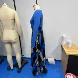 Casual Long Sleeve Maxi Dress 200g Fabric Floral Print Round Neck Perfect for Spring and Summer