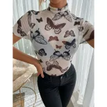 Fashionable Womens Printed Mesh T Shirt Slim Fit Casual Style Trendy Design Perfect for Everyday