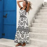 Bohemian Floral Print Backless Maxi Dress Adjustable Tie Straps Vintage Style Perfect for Summer