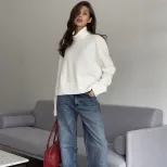 Womens Chunky Knit Sweater Solid Color Turtleneck Loose Fit Casual Autumn Winter Top Wholesale A