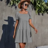 Knitted Square Neck Dress Simple Style Solid Color Elegant Fit Perfect for Casual or Formal Occa