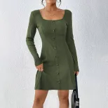 Elegant Womens Dress Minimalist Style Square Neckline Short Length Spring Summer Occasion Wholes