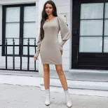 Elegant Long Sleeve Bodycon Dress Round Neck Puff Sleeves Spring Summer Style Wholesale Availabl