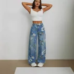 Loose Fit Wide Leg Jeans Printed Denim Street Style Casual Wear Ready to Ship Wholesale Availabl