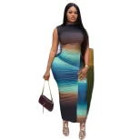 Color Block Ruched Maxi Dress Stylish Sexy Versatile Perfect for Streetwear or Casual Occasions