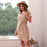 Summer Womens Shirt Dress Short Sleeve Solid Color Collared Casual Wear for Everyday Use Wholesa