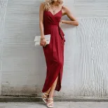 Womens Solid Color Spaghetti Strap Dress Lightweight Fabric Casual Style Perfect for Spring Summ