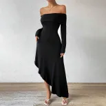 Elegant Womens Dress European and American Style Off Shoulder Mid Length Spring Summer Perfect f