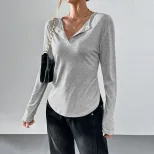 Womens V Neck T Shirt Loose Fit Solid Color Casual Style Spring Summer Essential Wholesale Avail