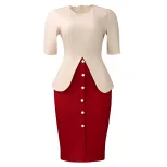 Elegant Round Neck Color Block Bodycon Dress Short Sleeve Fashionable Design Perfect for Parties