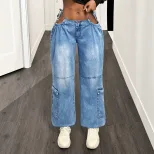 Womens Loose Fit Denim Cargo Pants Versatile Style Trendy Design Comfortable Fabric Perfect for
