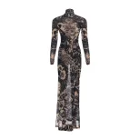 Fashion Long Sleeve High Split Top Unique Print Half Turtleneck Trendy Design Spring Womens Appa