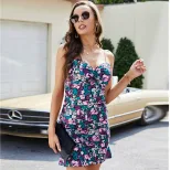Summer Floral Ruched Bodycon Dress Sexy Spaghetti Strap Nightclub Party Wear Wholesale Available