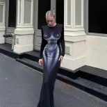 3D Body Print Long Sleeve Bodycon Dress Stylish Slim Fit Spring Fashion Perfect for Parties and