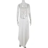 Spring Womens Dress Elegant Satin Fabric Sleeveless High Low Hem Backless Design Perfect for Par