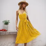Polka Dot Midi Dress Sleeveless Tie Waist Pleated Design Casual Summer Wear Wholesale Available