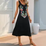 Floral Embroidered Sleeveless Dress Bohemian Style Versatile Design Trendy for Summer Wholesale