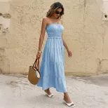 Blue Strapless Maxi Cake Dress Fresh Vacation Style Perfect for Summer Events Wholesale Availabl