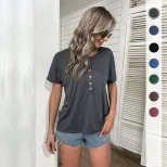 Casual Womens Short Sleeve Top Solid Color European Style Lightweight Fabric Summer Wear Wholesa