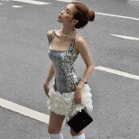 Sequin Graffiti Cake Dress Sexy U Neck Flared Silhouette Autumn Fashion Wholesale Womens Apparel