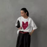 Womens Summer Heart Print T Shirt Casual Loose Fit Round Neck Short Sleeve 100 Cotton Versatile