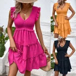 Summer Sleeveless Dress Lightweight Solid Color Flowing Design Beach Vacation Wear Wholesale Ava