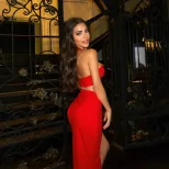 Asymmetrical Evening Dress Fashionable Slant Shoulder Hollow Back Bodycon Fit Ideal for Red Carp