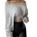 Crop Top Sexy Slim Fit Off Shoulder Long Sleeve Lightweight Fabric Spring Summer Fashion Wholesa