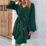 Womens Long Sleeve Solid Color Dress Elegant Design Versatile for Spring and Autumn Wholesale Av
