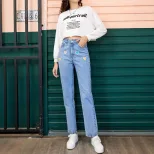 Womens Embroidered Straight Leg Denim Trousers Loose Fit Versatile Style Fashionable Design Casu