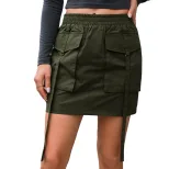 Summer Womens Casual Solid Color Tie Waist Mini Skirt Lightweight Stretch Polyester Trendy Sweet