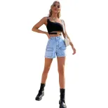High Waisted Denim Shorts for Women Pocket Design Straight Cut Fashionable Style Spring Summer C