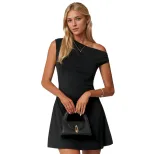Elegant Summer Dress Off Shoulder Asymmetrical Neckline Short Length Perfect for Parties and Cas