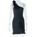 Solid Color Backless Bodycon Dress Trendy Style Asymmetrical Neckline Chic Design Perfect for Pa